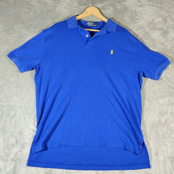 Polo by Ralph Lauren Shirt Men's L Blue Polo with Yellow Pony Logo‎ Vintage - Picture 1 of 9